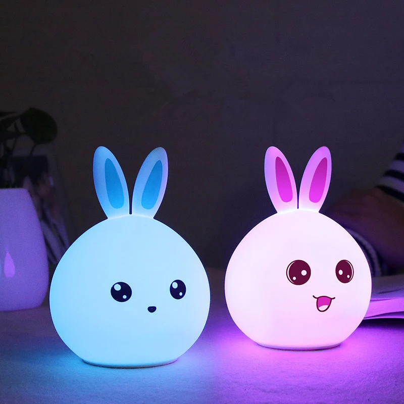 

Rabbit LED Night Light Soft Silicon Table Lights Multicolor Touch Sensor Tap Lighting For Children Baby Kids Bedside Lamp D-Kamt