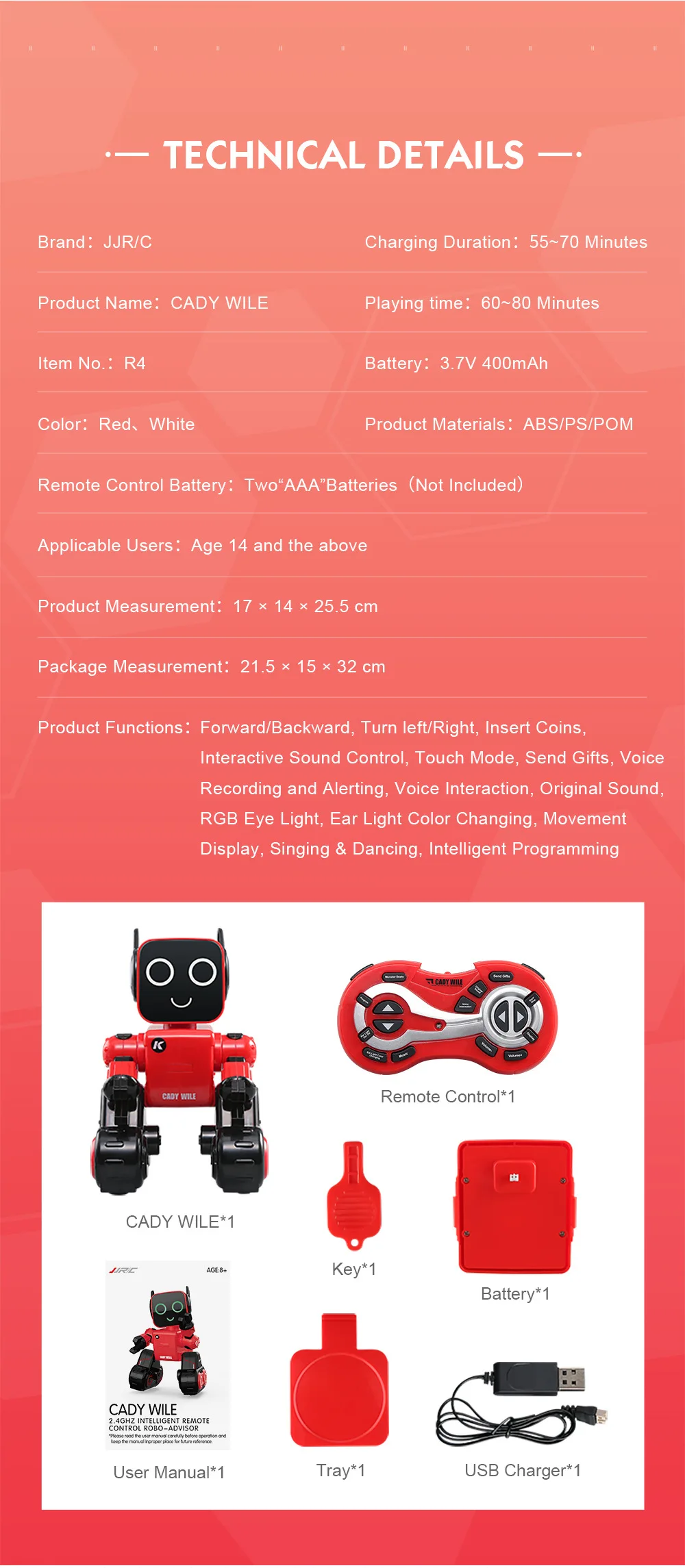 JJRC R4 RC робот CADY WILE Звуковое управление Робот Игрушки для детей интеллектуальное Программирование Playmate пение и танцы развивающие игрушки