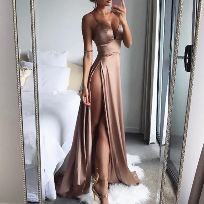 Элегантное женское золотое летнее платье халат с v образным вырезом и открытой