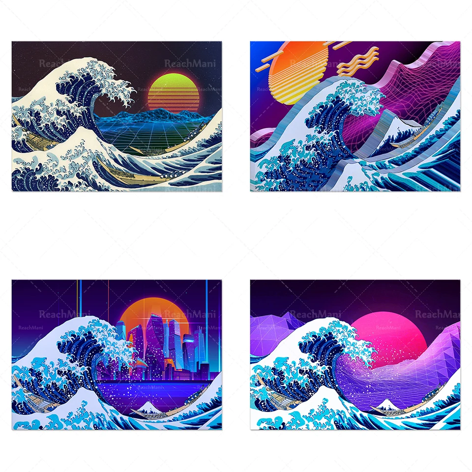 

Kanagawa Ukiyo-e Giant Wave Japanese Art Poster Retro Wall Canvas Printmaking Famous Painting Living Room Decorative Painting
