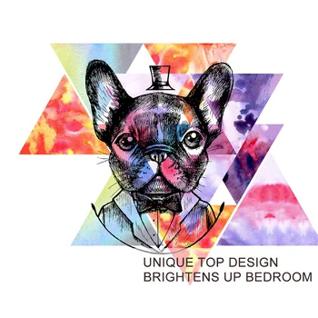 BlessLiving Pug Bedding Set Watercolor French Bulldog Duvet Cover Hipster Puppy Dog Bed Set 3 Pieces Geometric Bedspreads Queen 3