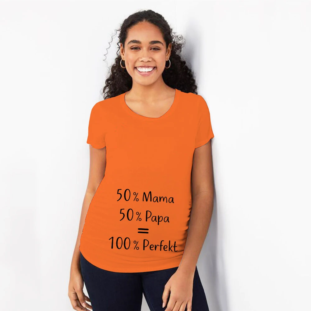 50% Mama+ 50% Papa = Perfekt Женские топы для беременных с коротким рукавом и буквенным принтом, футболки для беременных, забавная одежда - Цвет: P306-YSTOG-