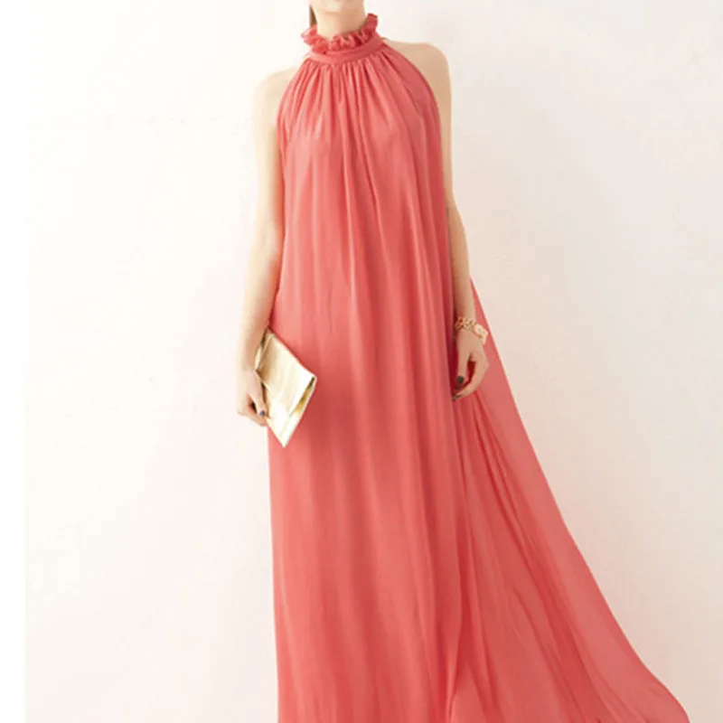 Женское шифоновое длинное платье в стиле бохо белое розовое черное пляжное