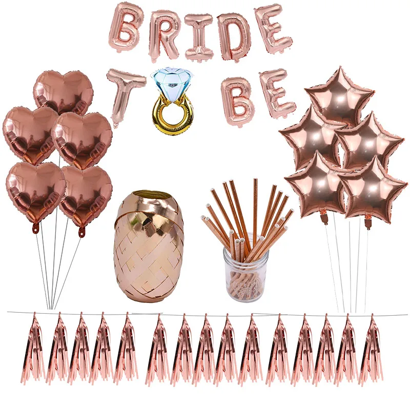 

Rose Gold BRIDE To BE Sets Wedding/Engagement Balloon Tassel Paper Straws Baby Shower & Kids Birthday Decor Wedding Supplies