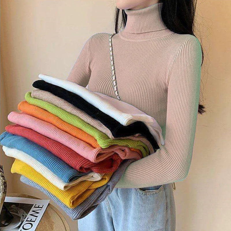 Autumn Winter Thick Turtleneck Sweater Women Knitted Pullover Korean Sweater Long Sleeve Slim Shirt Jumper Soft Warm Pull Femme winter knitted sweater women pull femme oversize loose pullover sweater flare sleeve para jumper off shoulder fish scale outwear