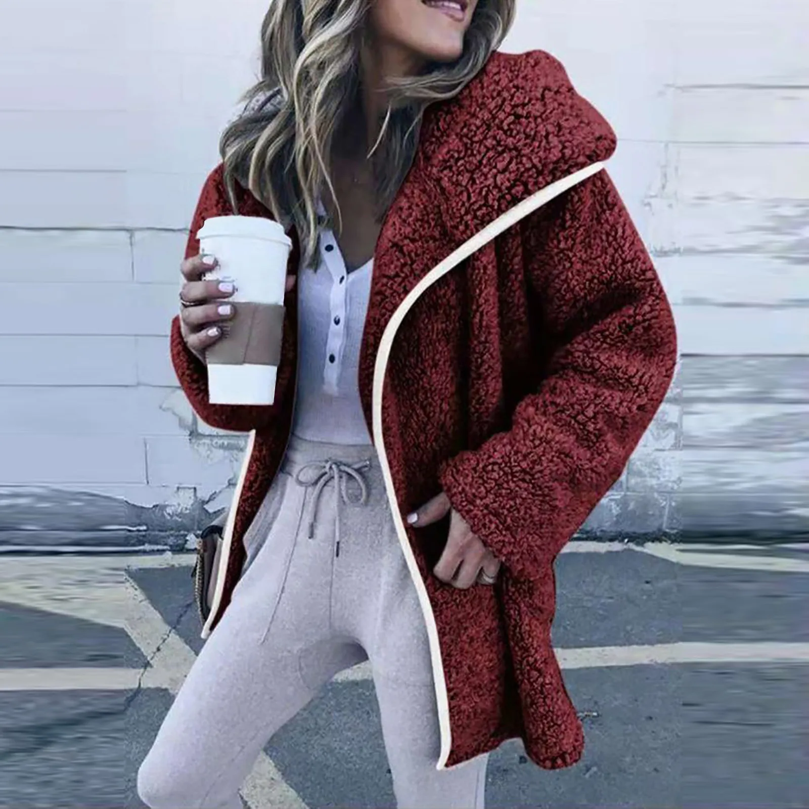 

2021 Winter Fashion Womens Warm Faux Coat Jacket Winter Cotton Solid Long Sleeve Hooded Outerwear Female Fluffy Cozy Loose