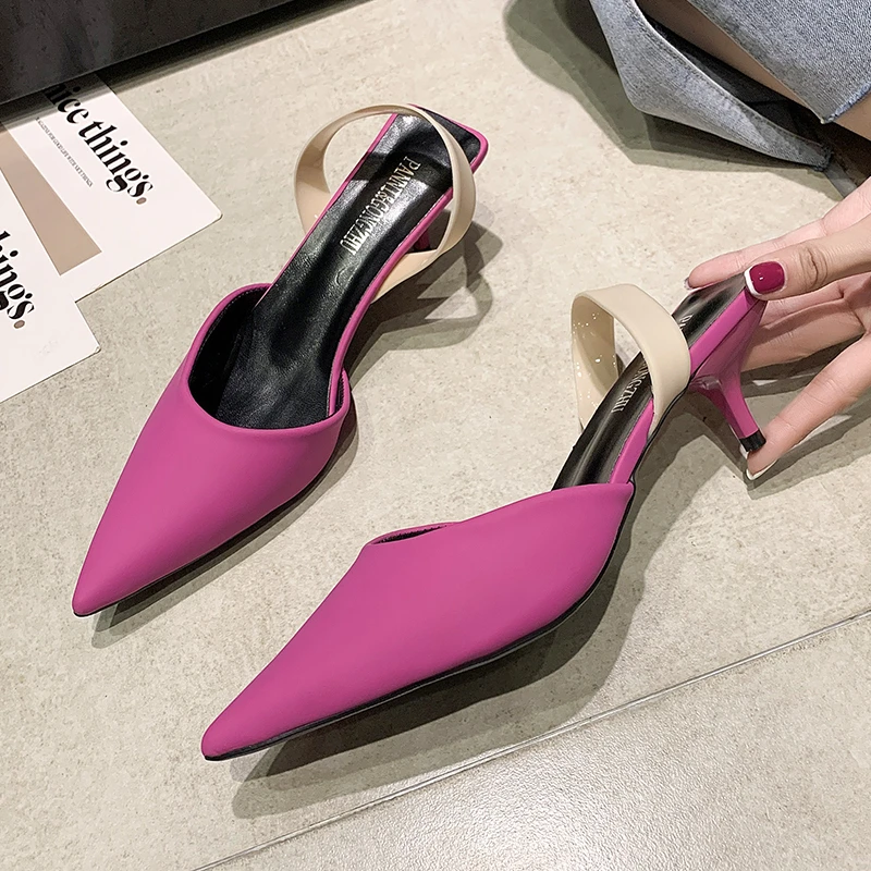 

Женские босоножки на высоком каблуке 5 см, модные туфли без задника с острым носком, пикантные удобные шлепанцы, Классическая обувь, лето 2022