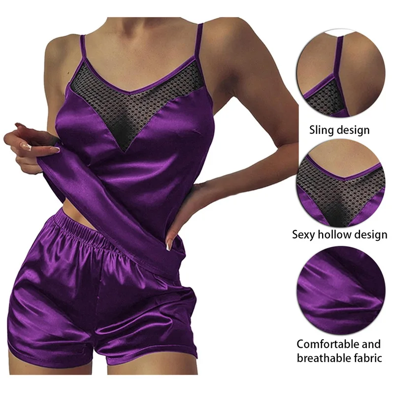 

Women's Pajamas Sets Casual Sleepwear Set Sling Sleep Tops+Shorts 2021 Summer Pijama Set Loose Pyjama Home Suits With Shorts
