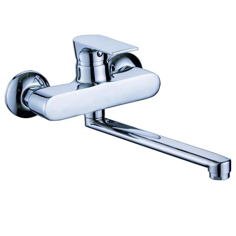 

Wall Mounted Single Handle Kitchen Sink Faucet Chrome Black Finished Hot and Cold Water Kitchen Mixer Taps