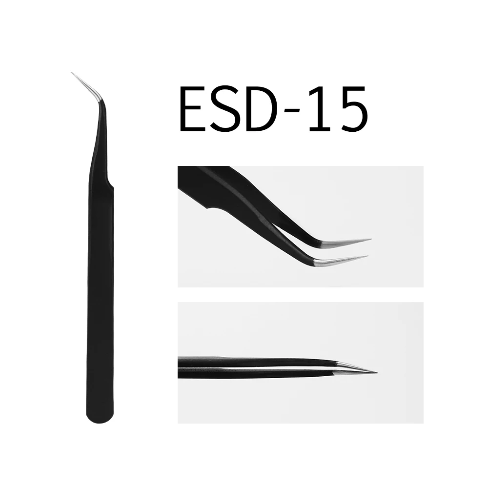 Пинцет GLAMLASH ESD ST SA изогнутый антистатический с прямым наконечником точная пайка