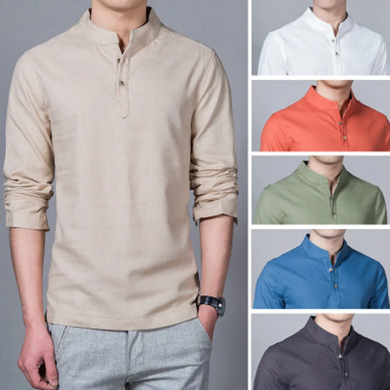 

(M-5XL) Men's Fashion Linen Shirt Long Sleeve Slim Fit Leisure Shirt - 7 Colors