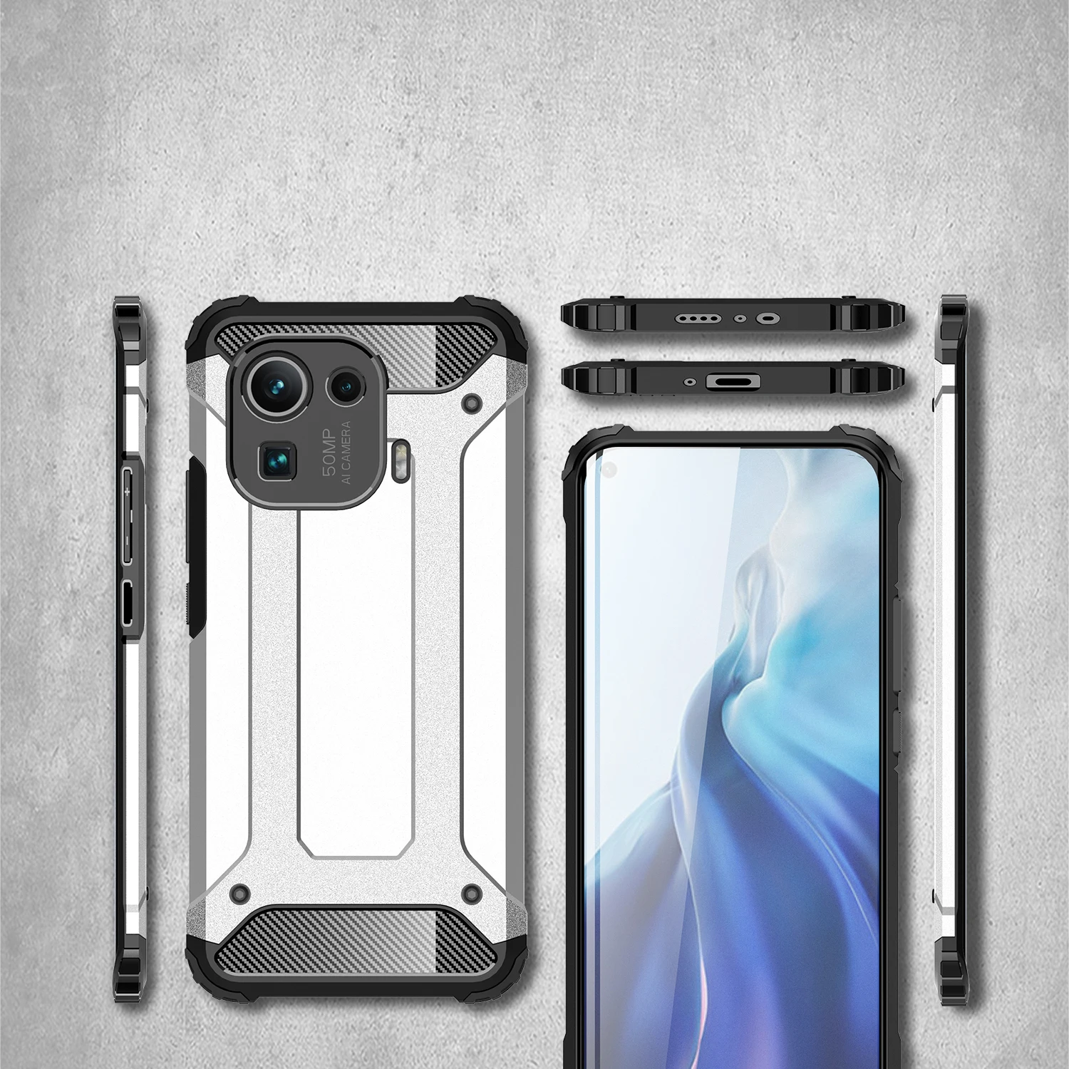

Fashion Heavy Rugged Armor Four Corners Shockproof Protection Phone Case For Xiaomi 11I 11 Ultra Pro Lite Simple Colors PC Cover