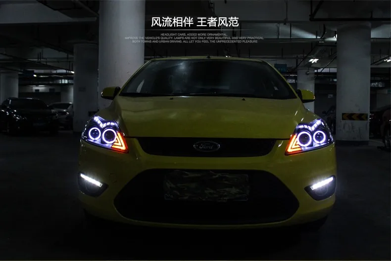 Hireno автомобильный Стильный чехол для Ford Focus 2009-2013 фары светодиодный фары DRL Объектив Двойной Луч Ксенон