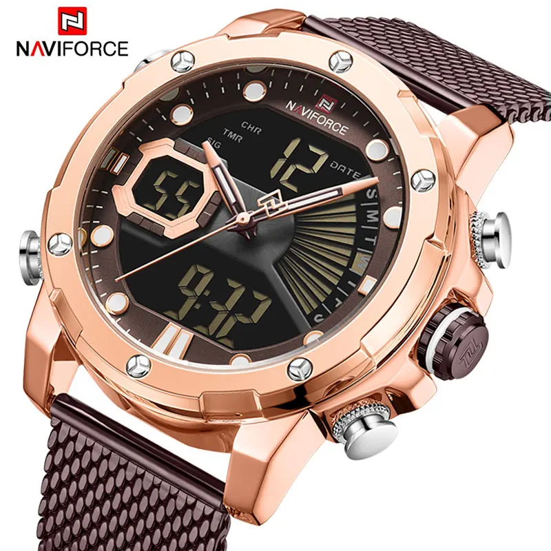 NAVIFORCE мужские часы роскошные нержавеющая сталь водонепроницаемый светодиодный