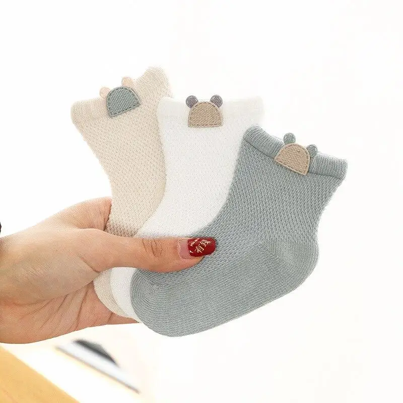 

3Pairs/lot Baby Socks Cotton Casual Boys Girls Breathable Mesh Thin Socks Solid Color Cotton Infant Toddler Floor Socks 0-5T