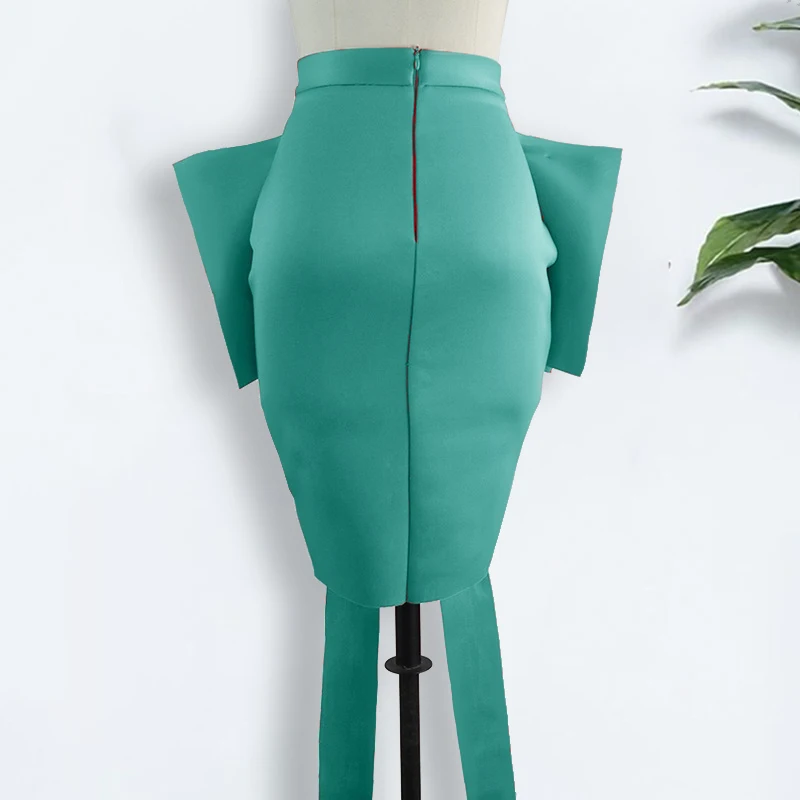 Женская юбка карандаш спереди большой галстук бабочка высокая талия разрез