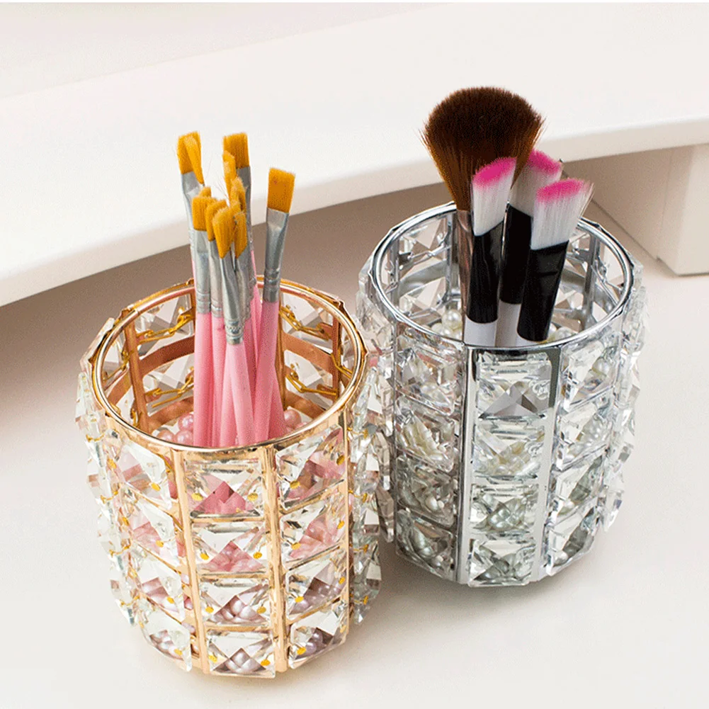 

Cosmetic Brush Storage Box Makeup Brush Bucket Container Storage Bucket For Girls Women Ladies Crystal Silver