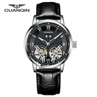 Часы наручные GUANQIN мужские с двойным маховиком, брендовые Роскошные автоматические механические с отображением даты из натуральной кожи