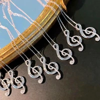 cute silver color treble clef g note statement necklace for women long chain necklace fashion jewelry