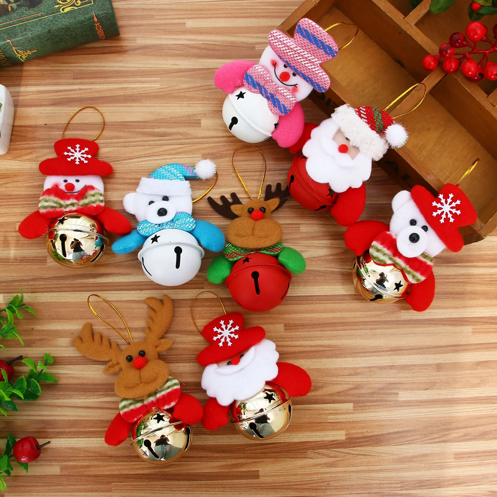 New 1pcs Mini Christmas Bells Pendant Tree Snowman Bell Ornaments Santa Claus Doll Decorations | Дом и сад