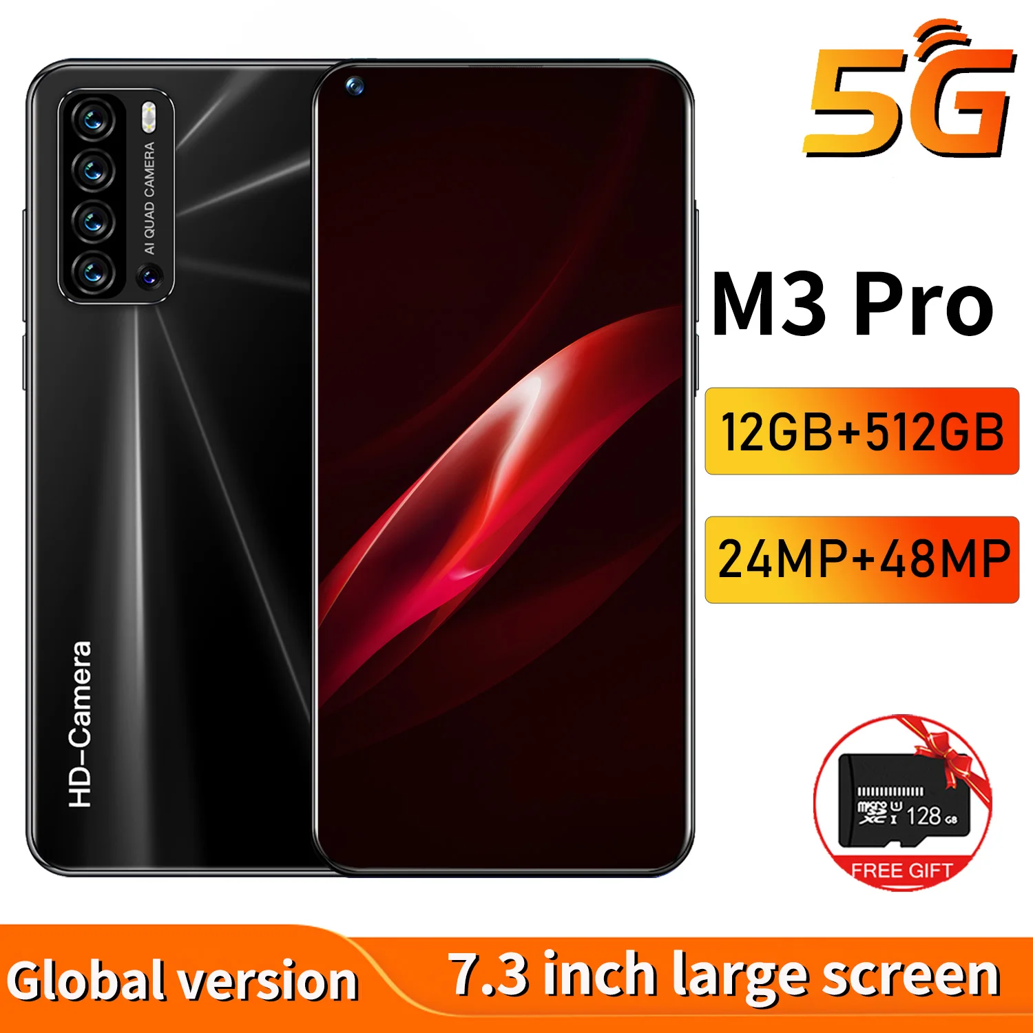 

New Version M3 Pro 5G Smartphone 7.3 Inch Smart phone 5600mAh 24MP+48MP 12GB+512GB Unlock Mobile Phones Global Version Celular