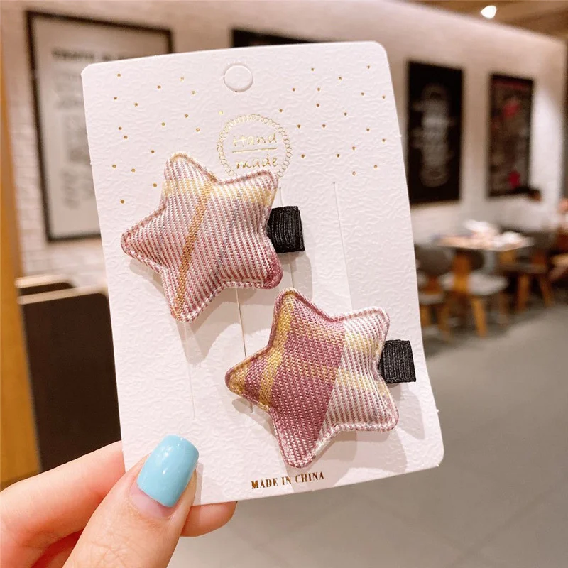 JM форма ЗВЕЗДА шпилька для волос корейская ткань клетчатая девушка челка Детские