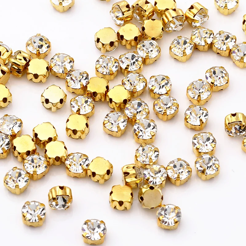 Gold Crystal Продаем при потере, высокое качество, 3-10 мм, серебристые коготь, пришитые стразы, прозрачный кристалл, цвет, серебряная основа, камень для пришивания, сделай сам, украшение - Цвет: Gold Crystal