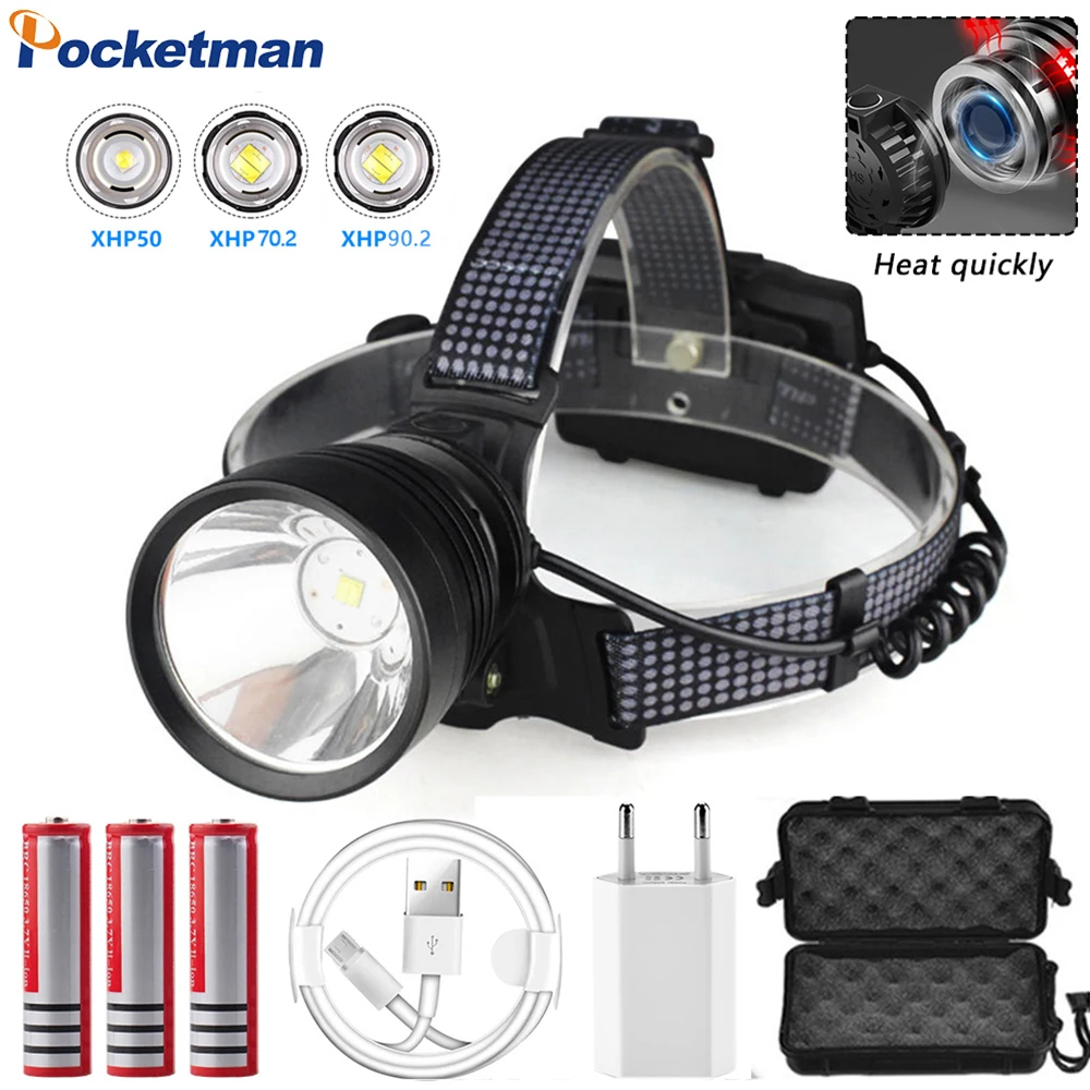 POCKETMAN High Lumen XHP90.2 светодиодный налобный фонарь USB Перезаряжаемый головной