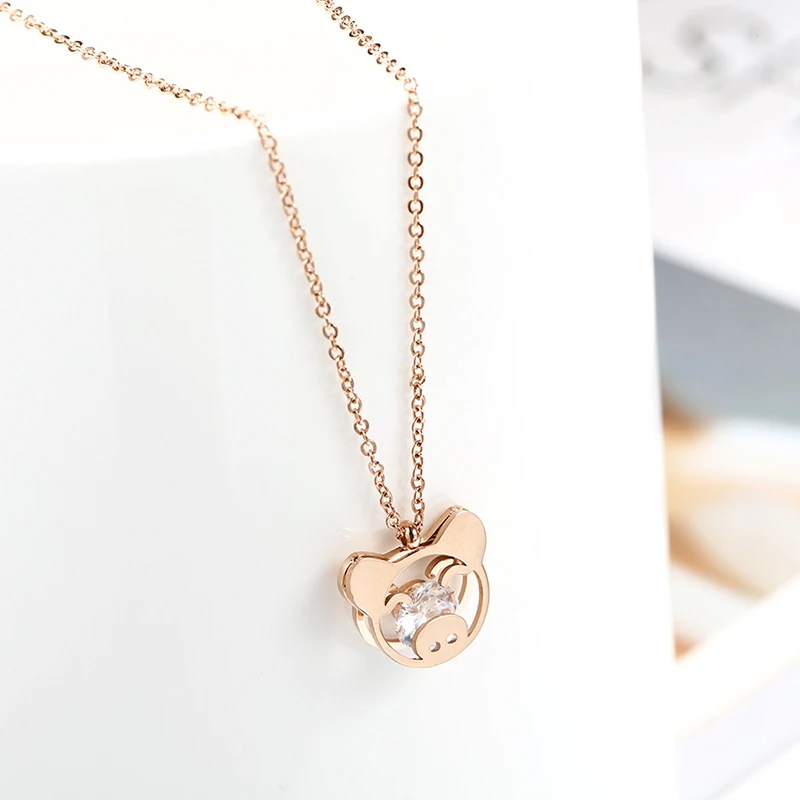 Ожерелье чокер из нержавеющей стали с кристаллами розовое золото Женское