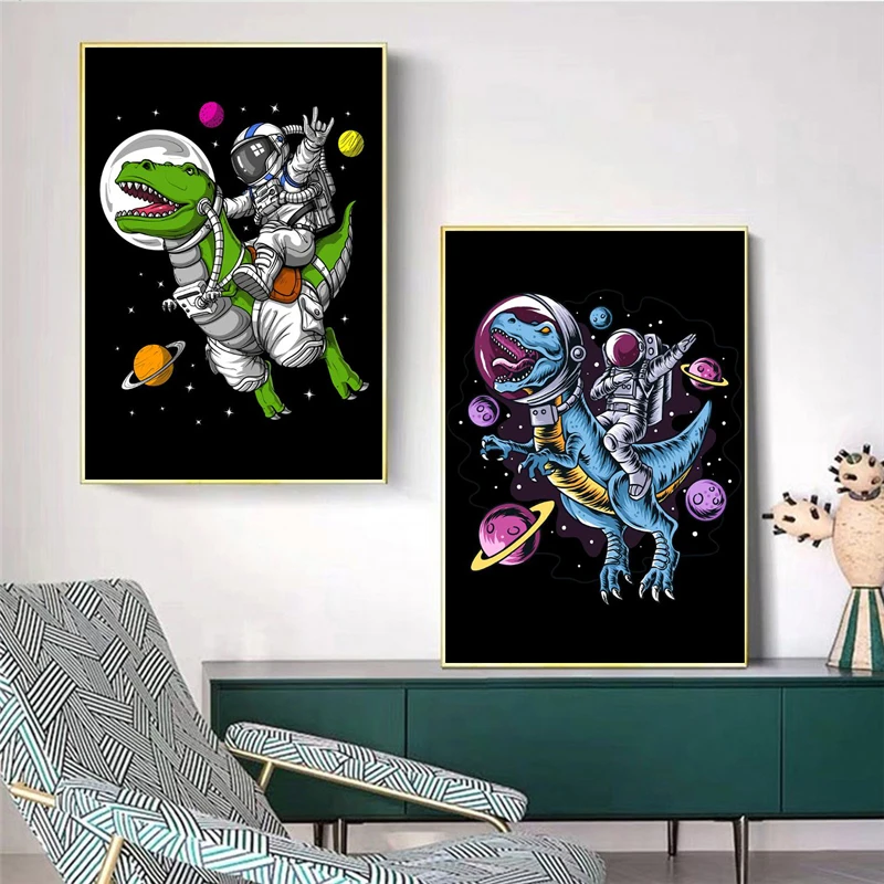 

Modern Dinosaur Space Astronaut Planet Picture Decor Boy Bedroom Creative Wall Painting Living Room Bedroom Art Printing Poster