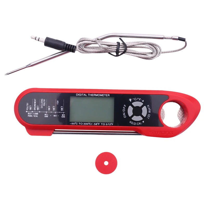 

Digital Meat Thermometer, Updated Dual Probe Instant Read Oven with Alarm Function, Red