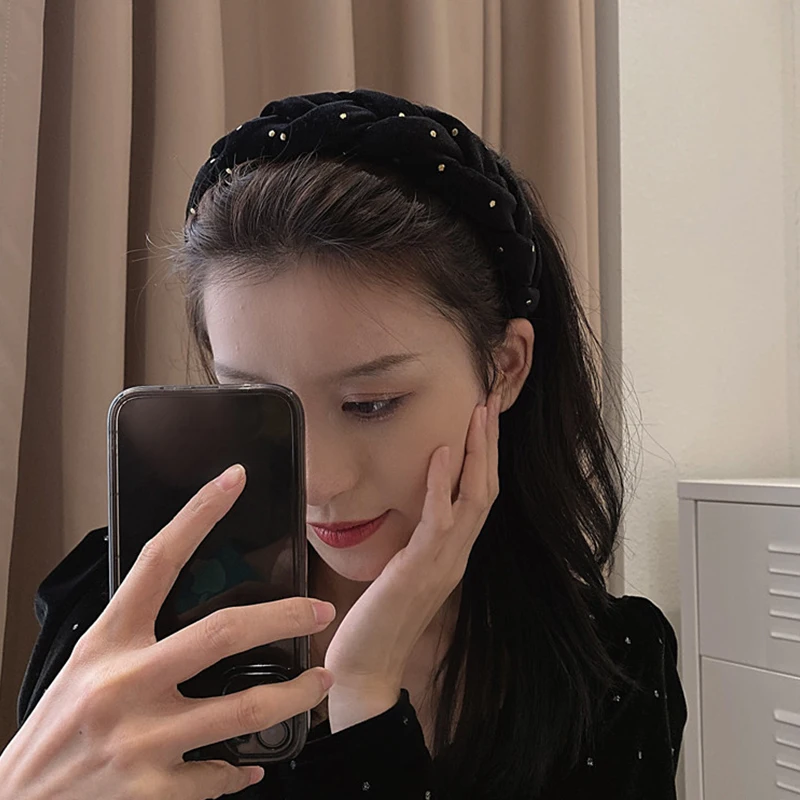 

Ladies Hair Accessories Retro Polka Dot Velvet Twist Headband Woven Headband Velvet Twist Hair Hoop Bling Braided Head Hoop