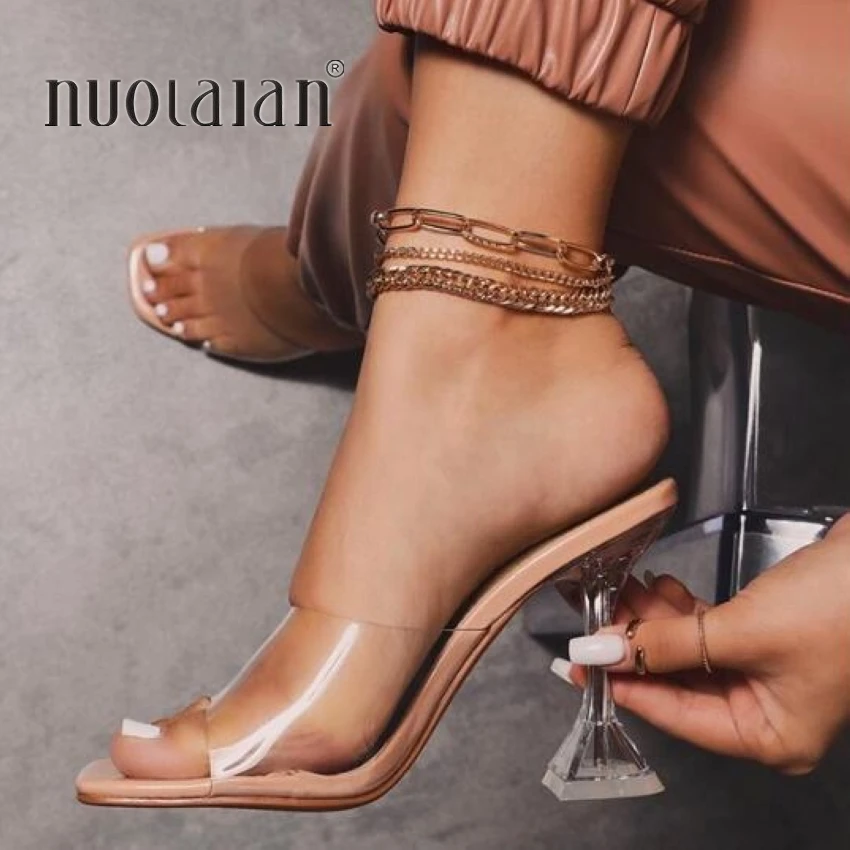 

Fashion PVC Women Sandals Summer Open Toed High Heels Women Transparent Heel Sandals Slippers Woman Party Shoes Discount Pumps