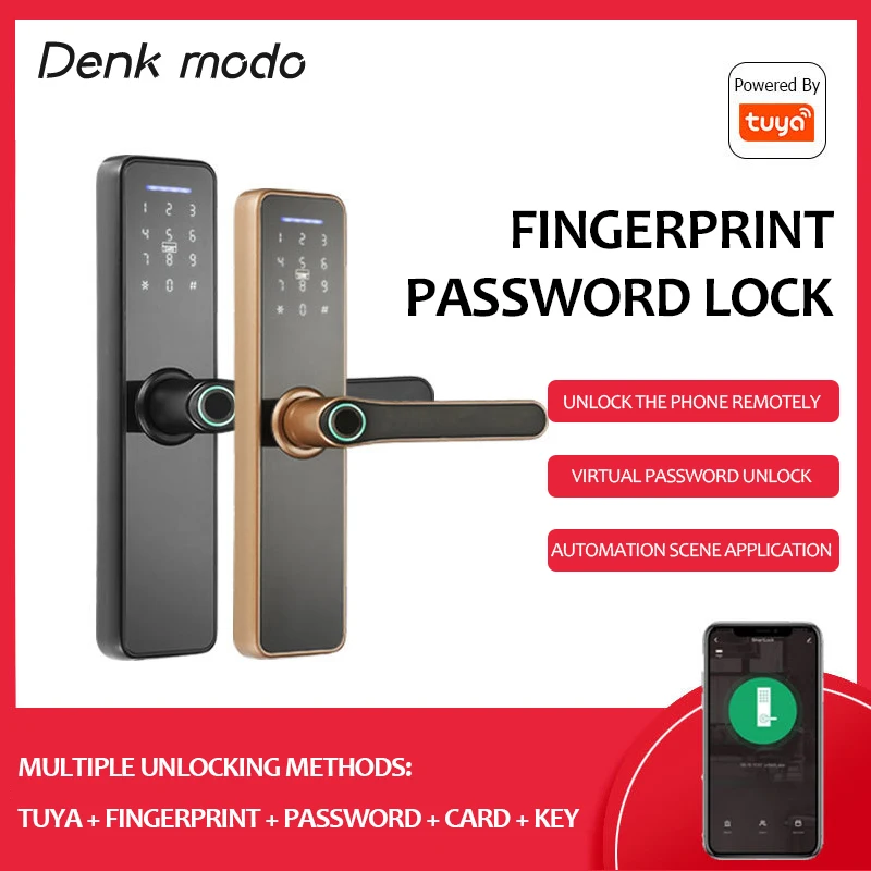 

Denk modo Tuya Smart Lock Fingerprint Door Lock Electronic Home Security Password Door Lock APP Remotely Fechadura Digital Lock