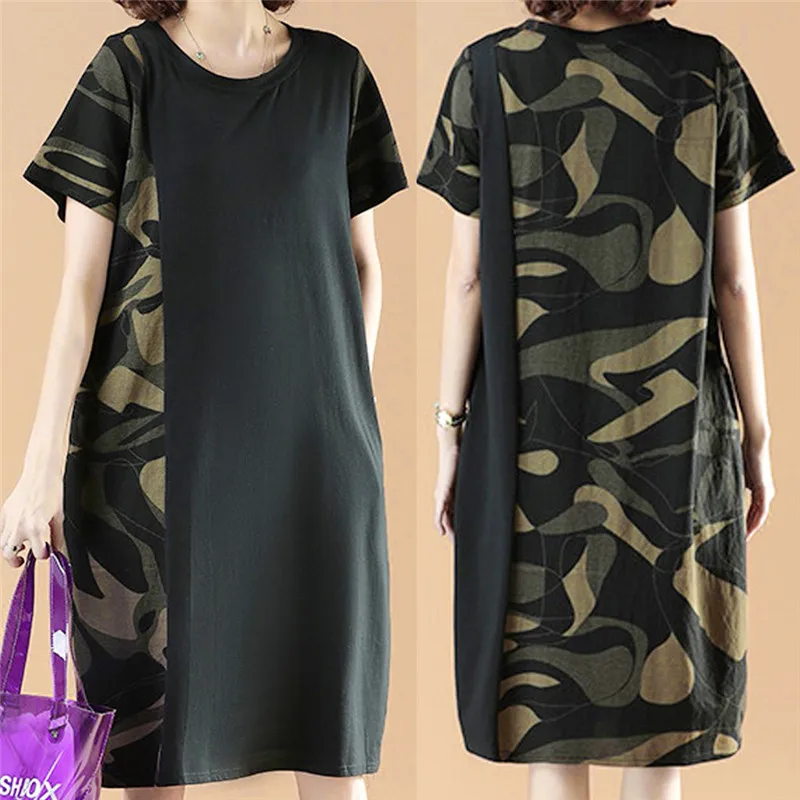 Женское Повседневное платье с коротким рукавом и круглым вырезом длиной до