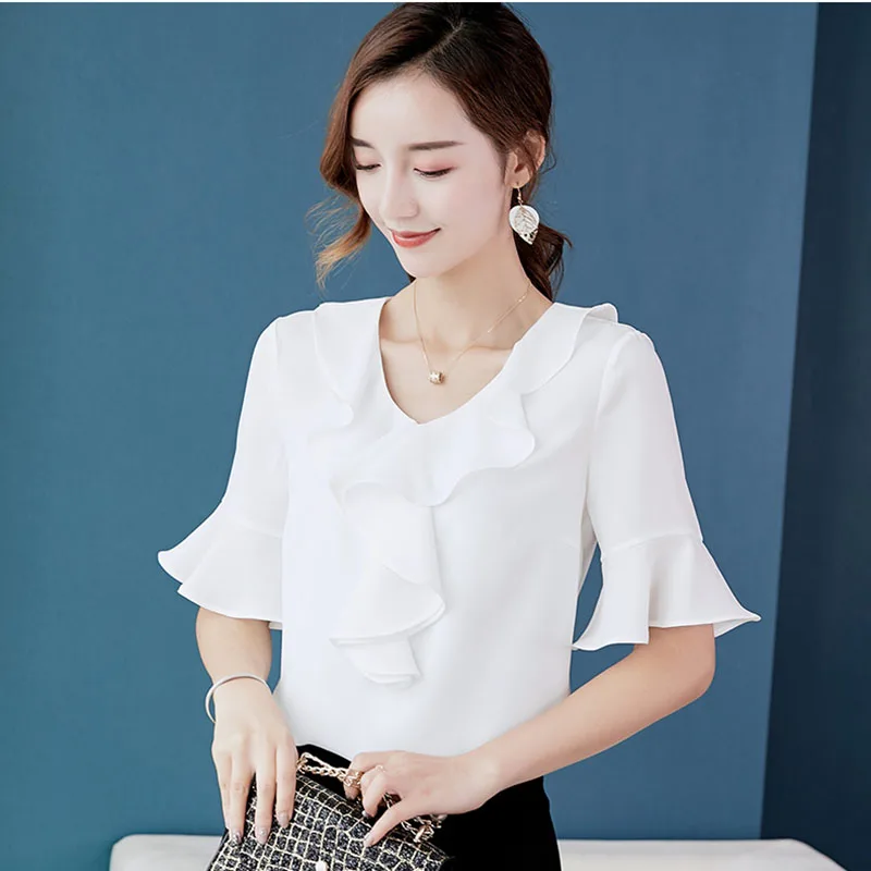 

Shirts Women Elegant Lovely Soft Ulzzang All-match Spring Summer Korean Style Fashion Ladies Slim Solid Chiffon Womens Blouses