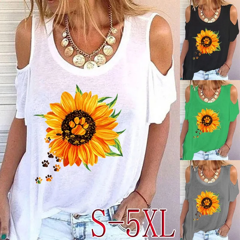 

Женские повседневные топы с графическим рисунком, женская футболка с круглым вырезом и коротким рукавом, свободная блузка с открытыми плеч...