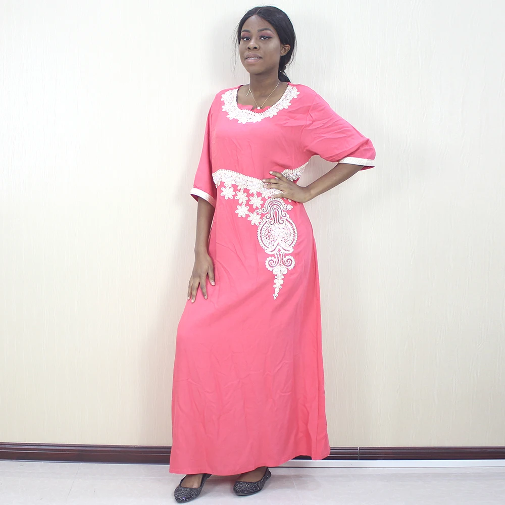 Розовый Dashikiage африканские платья для женщин жемчужные аппликации с коротким рукавом элегантные длинные платья для свадебной вечеринки - Цвет: Розовый