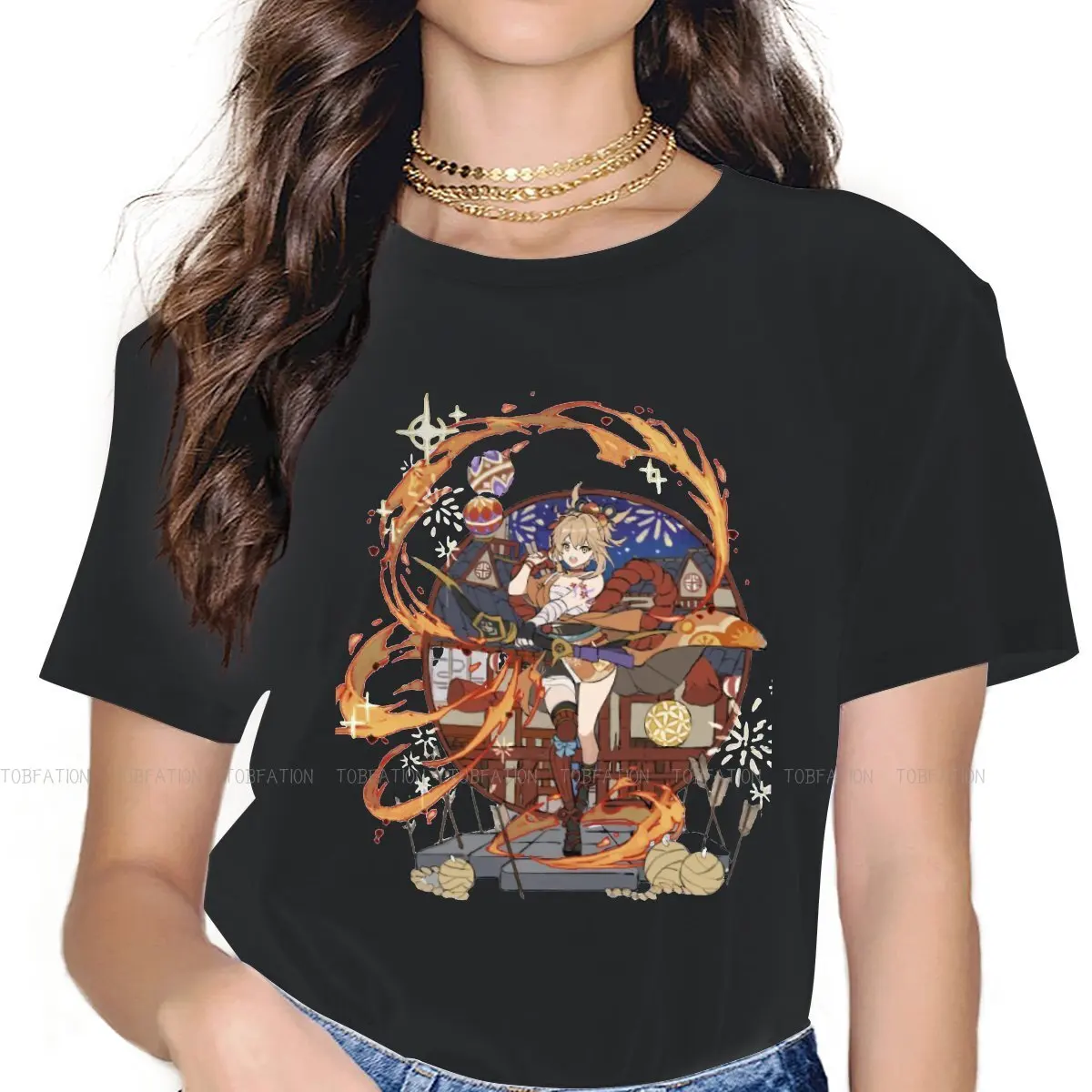 

Футболка женская с принтом игры Zhongli, 4XL