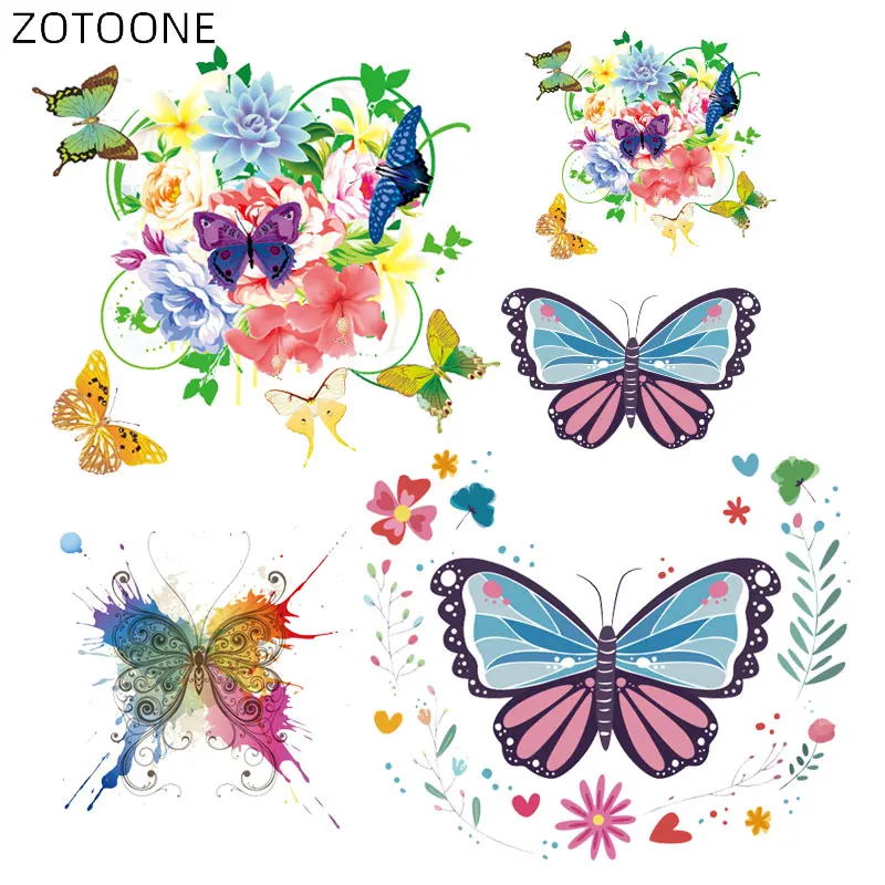 Нашивки ZOTOONE с цветами и бабочками наклейки для одежды помощью утюга