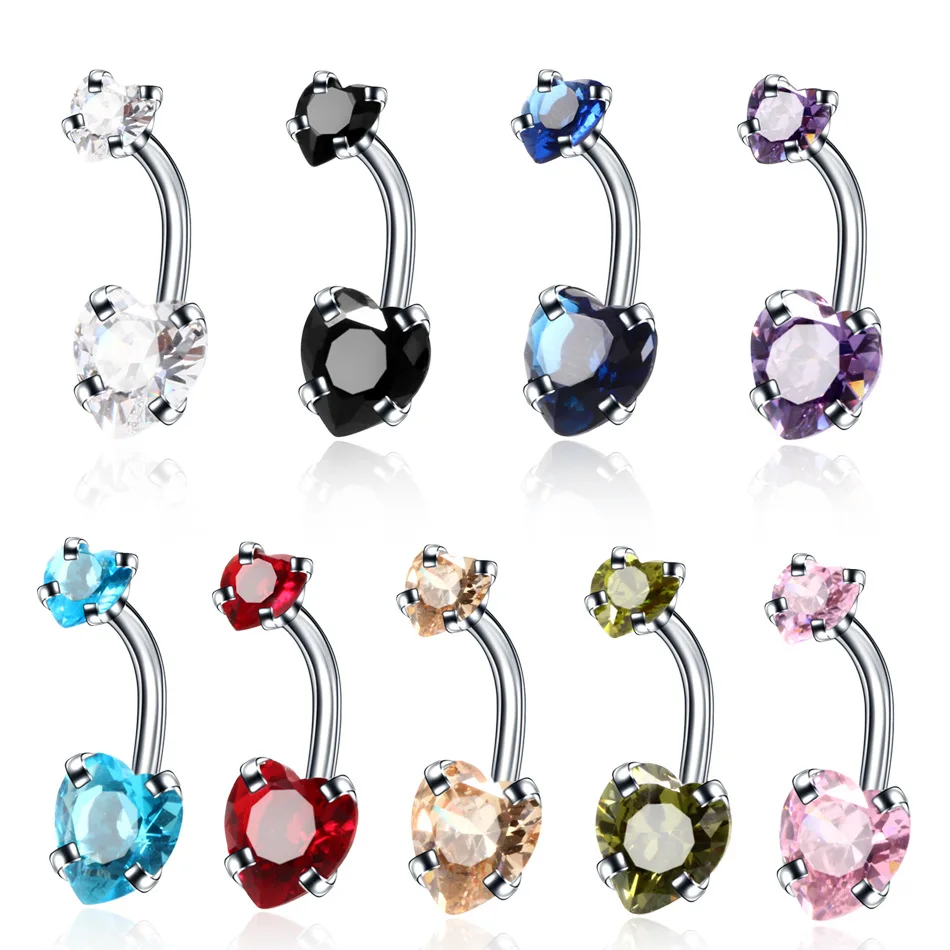 

New Fashion Sexy Heart Piercing Navel Nail Body Jewelry Round Sexy Crystal Heart Belly Button Rings for Women Girls