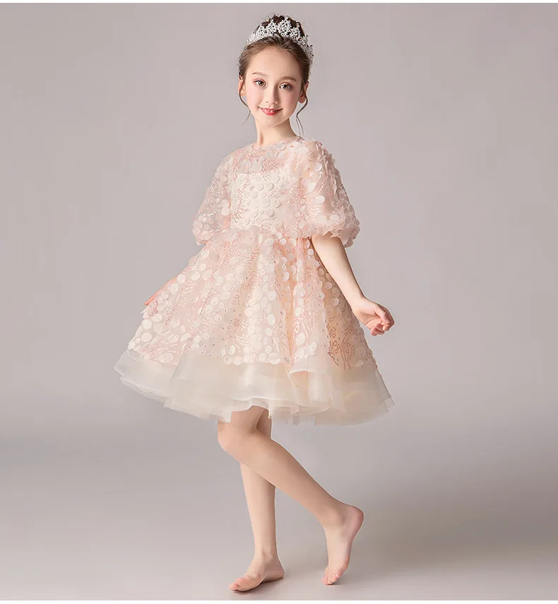 Champagne Tulle Sequin Flower Girl Wedding Gown Evening Kids Dress Girls Children Prom Princess Party Formal Birthday Dresses | Детская
