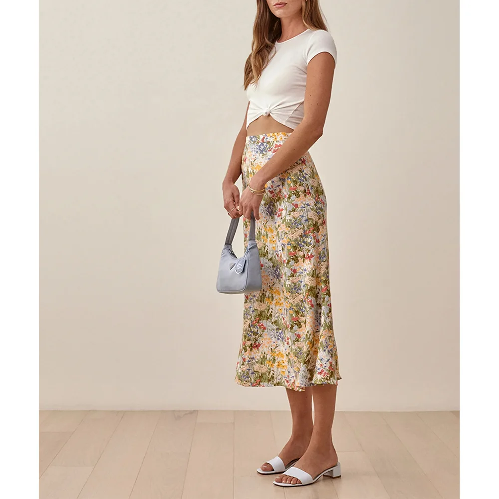 женские юбки 2021 винтажный цветочный принт юбка летняя с высокой талией задняя