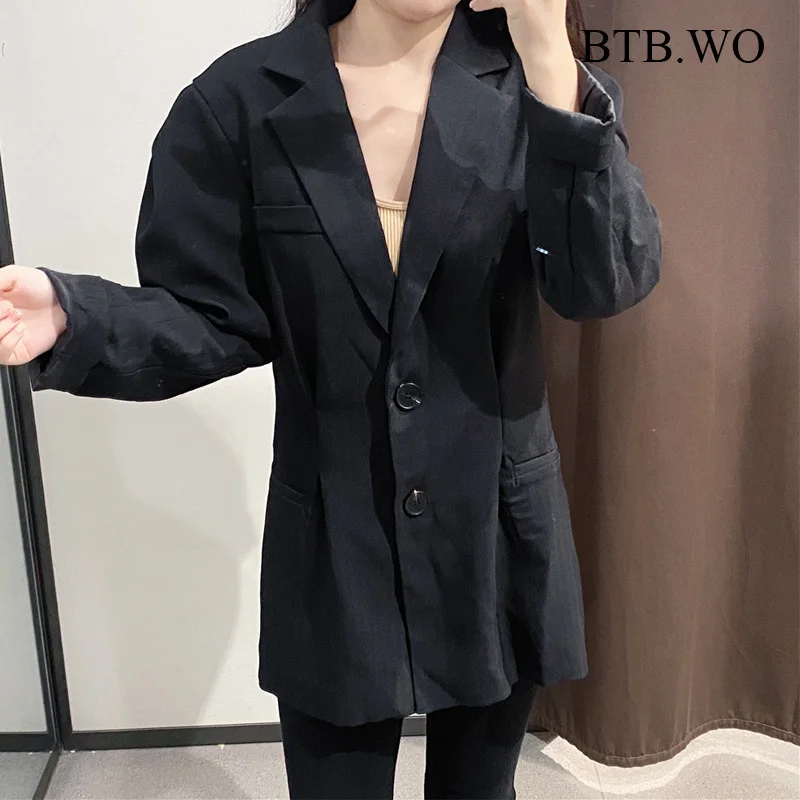 

BTB.WO Za Blazer Women 2020 Office Wear Black Single Breasted Jacket Coat Elegant Notched Collar Female Outerwear Chic Tops
