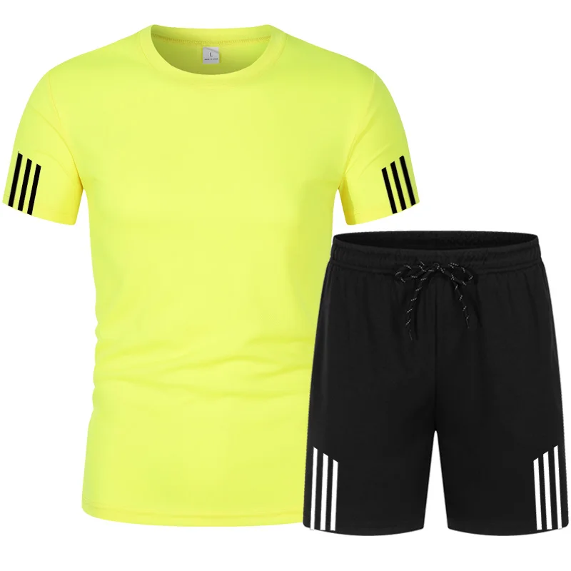

2021Summer Men's T-Shirt Set 2-Piece Men's Sportswear Set Basketball Sports Fitness Summer Print Short Sleeve + Shorts Men's Set