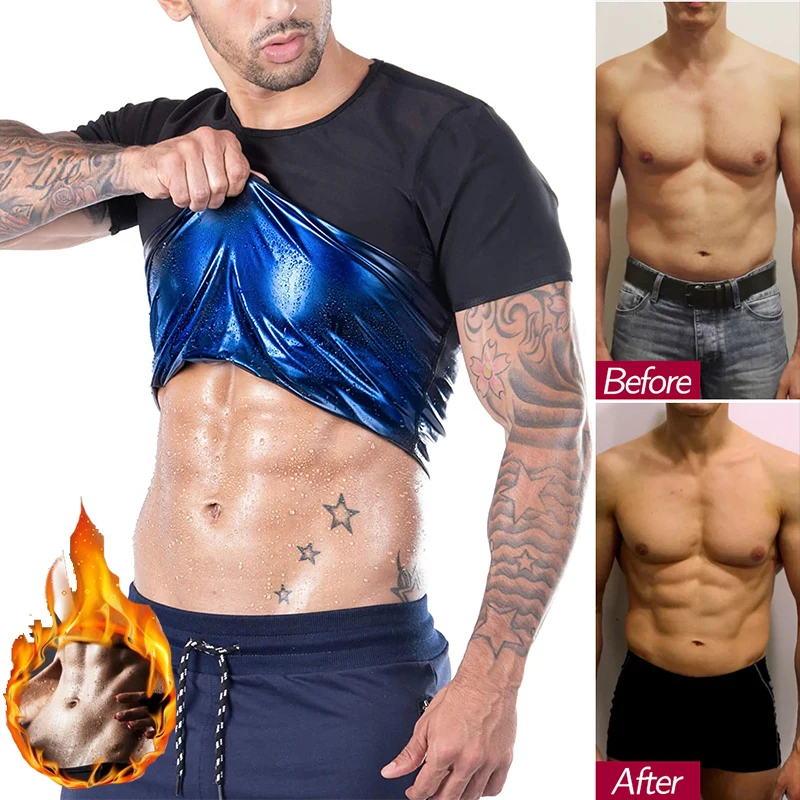 

Men's Heat Trapping Shirt Sweat Body Shaper Vest Waist Slimmer Sauna Effect Suits Shapewear Compression Top Gym T-Shirt Sleeves