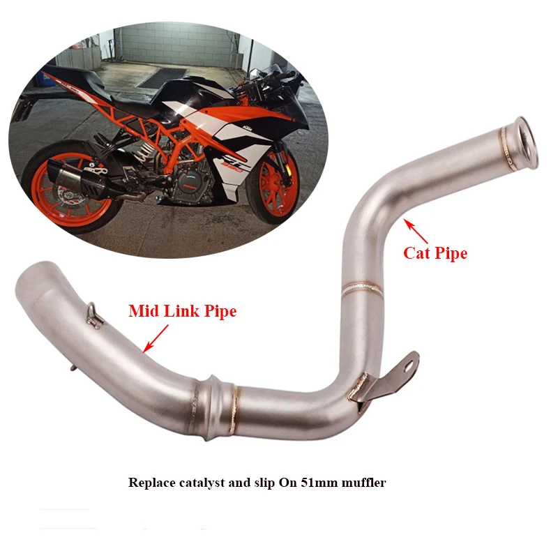 

Motorcycle Exhaust Escape Pipe Stainless Middle Link Pipe & Delete Catalyst Tube Modified For Duke 390 125 250 RC390 2017-2021