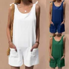 Размера плюс боди с эластичной резинкой на талии для детей комбинезон для женщин льняные и хлопковые комбинезоны с карманами легкий костюм с шортами Короткие штаны Combinaison Femme