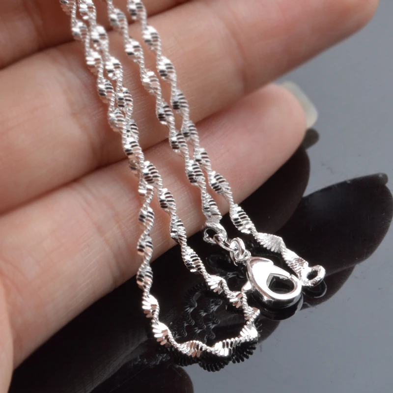 Luxury Jewelry Solid Silver Water wave Necklace Chain For Women 16&quot 18&quot 20&quot 22&quot 24&quot (40cm-60cm) Width 2mm | Украшения и