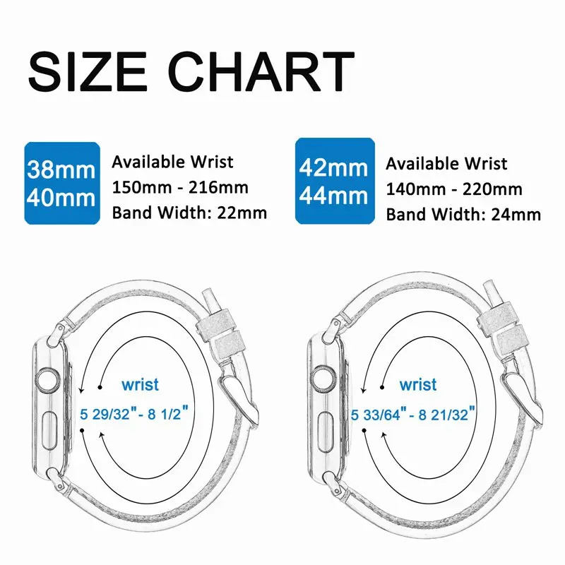 WOCCI Silicone Watch Band for Apple Watch Series 5 4 3 2 1 38mm 40mm 42mm 44mm Silver Adapter